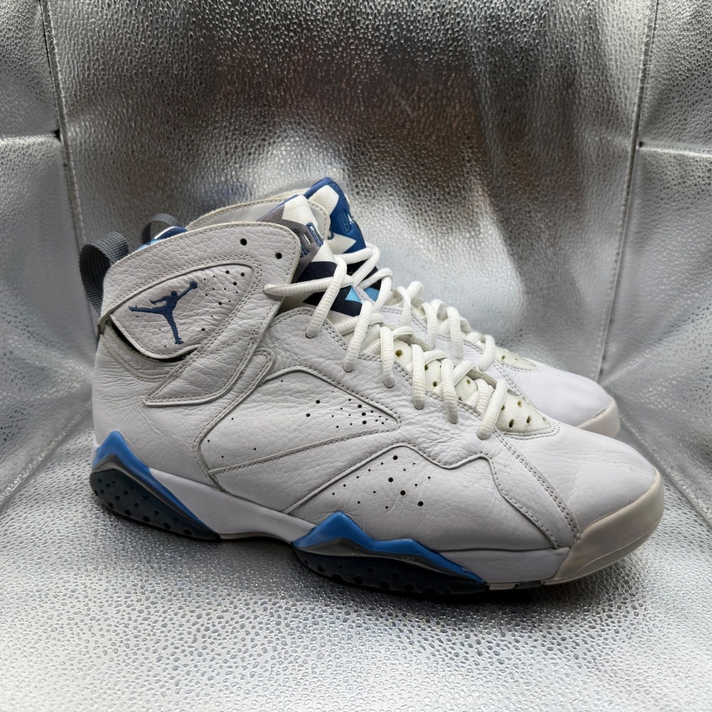 Size 10 Jordan 7 Retro French Blue Mens White Excellent 304775-107 Sneaker